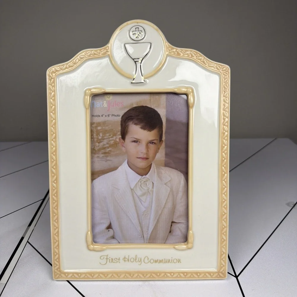 New Nat & Jules First Holy Communion Ceramic White Frame 6.5 X 9.5 4x6 Photo